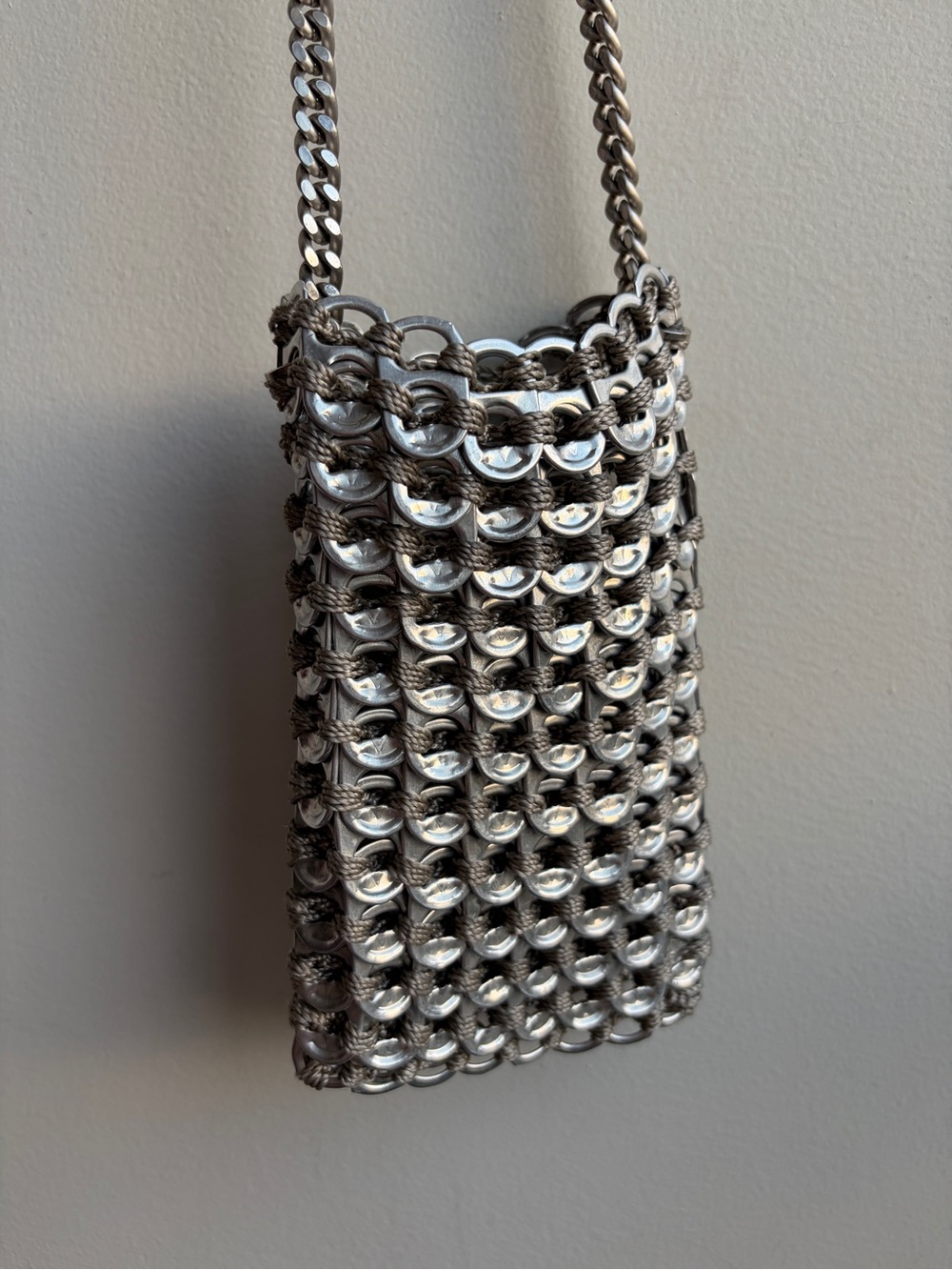 Woven Soda Tab Crossbody w/ Silver Chain Strap